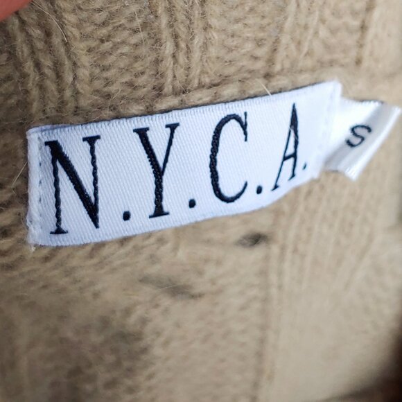 NYC Turtleneck Sweater Angora Wool Mock Neck Beige Cable Knit Long Sleeve Tunic - Picture 5 of 10